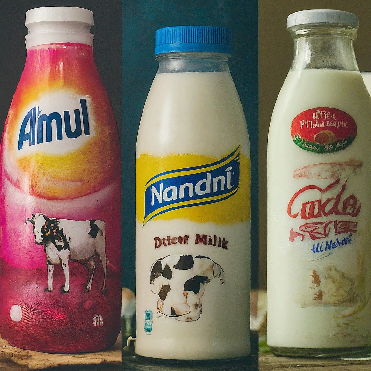Assorted milk products from the top 7 milk brands in India displayed together