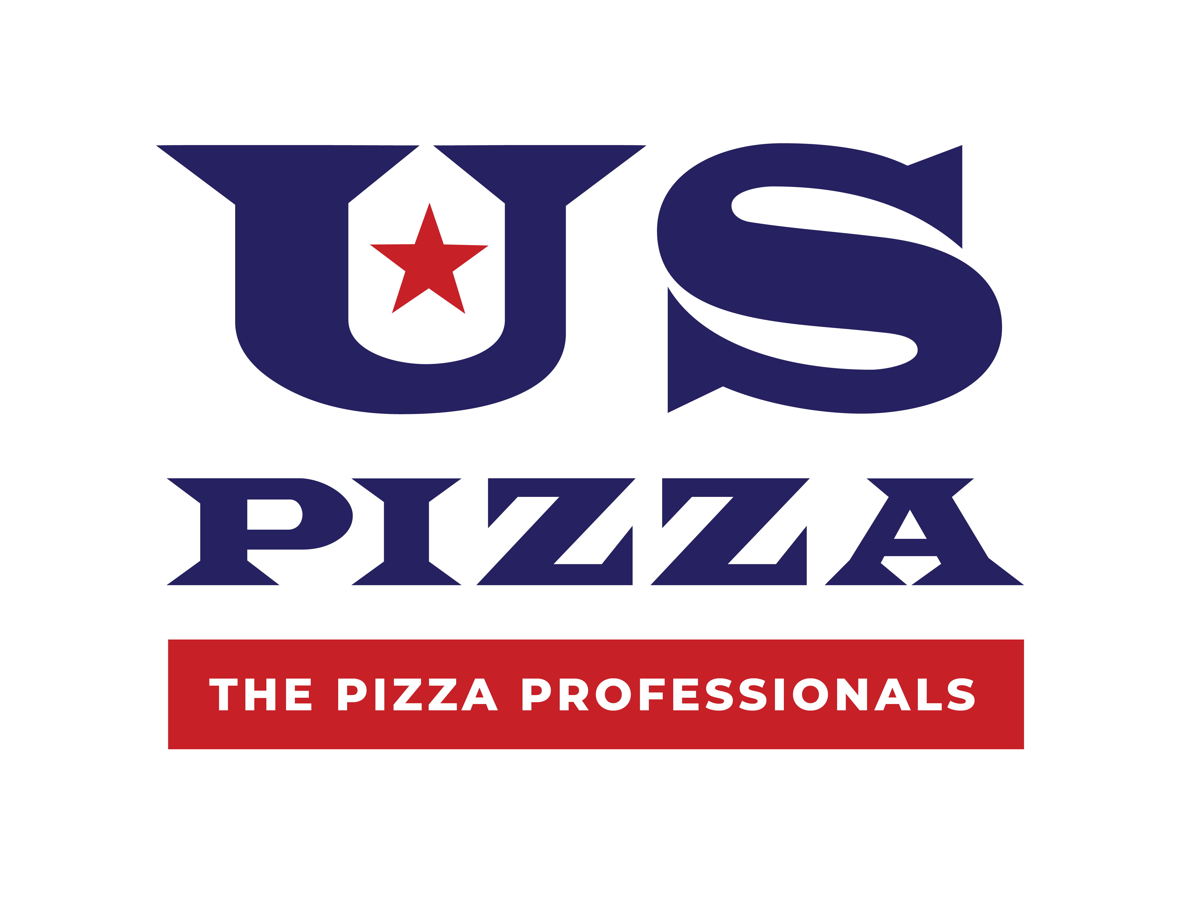 Image: US Pizza logo featuring bold blue and red typography. 