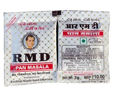 Manikchand Group logo and a selection of its popular pan masala products, including RMD Gutkha and RMD Gold, showcased with vibrant packaging.