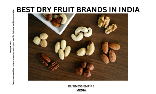 A variety of premium dry fruits including almonds, cashews, raisins, and dried apricots displayed in elegant bowls, representing the best dry fruit brands in India.