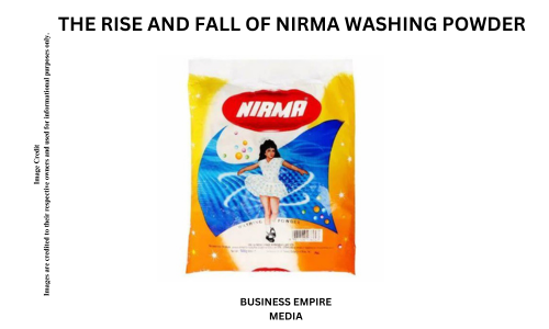 Image of a Nirma Washing Powder packet, featuring its iconic packaging design with the brand's logo and the smiling girl in a white dress.